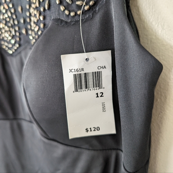 DJ -Jaz Women's Beaded Neck Cap Sleeve Evening Gown Size 12 Black NWT - Picture 2 of 8